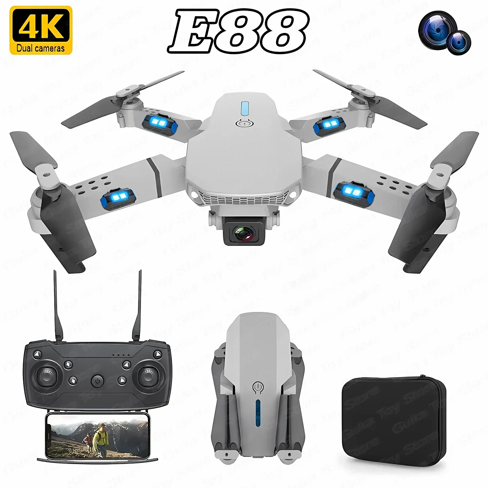 Drone Ae Rc - E88 Pro WIFI FPV Droneมุมกว้างHD 4K